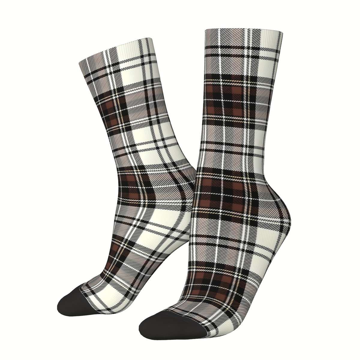 1 Pair One Size Blue Plaid Black Tartan Patter Socks