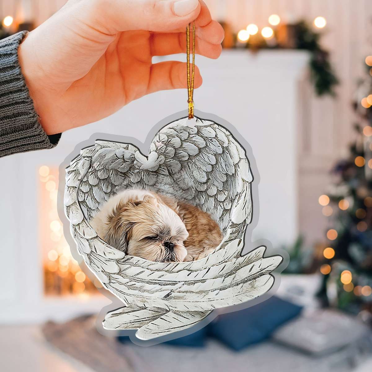 1pc 2D Flat   Acrylic Shih Tzu Shitzu Sleeping Angel Wing Animal Pet Dog Farmhouse Car Ornament