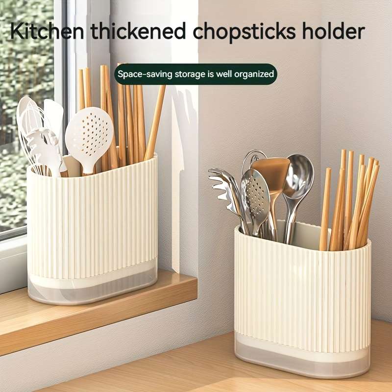 1pc Utensil Holder Countertop Knife Fork Storage Drain Box Multifunctional Plastic Rectangu