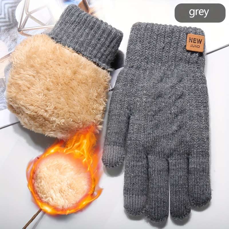 1 Pair One Size Items Double Thickened Grey Warm Gloves