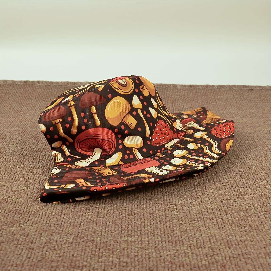 Mushroom Print Bucket Hat Lightweight Breathable Polyester Fisherman Cap