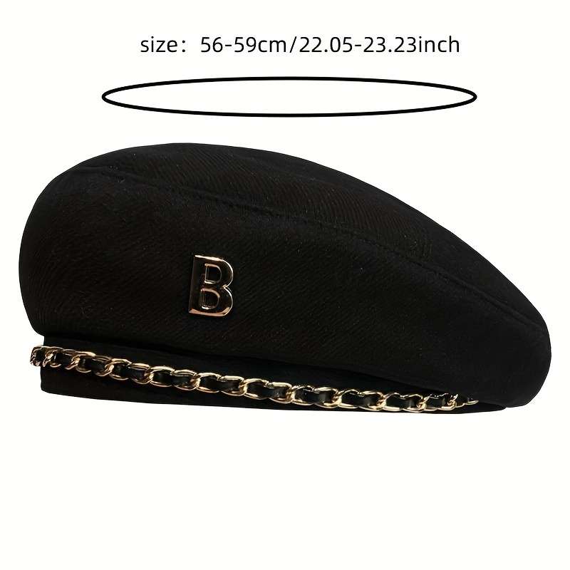 1pc Elegant Chain Decor Beret Lightweight British Style Painter Cap Vintage Berets Newsboy Hat