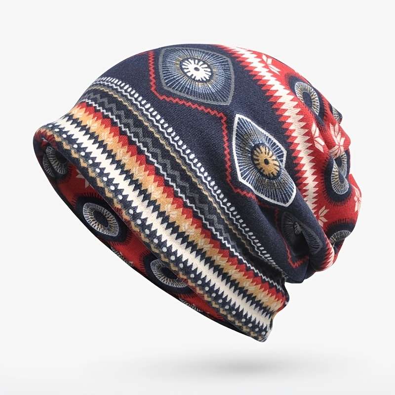 1pc Ethnic Style Beanies Pullover Hat Winter Cap Casual Skull Hat For Men Women Hip Hop Cap Ski Cap