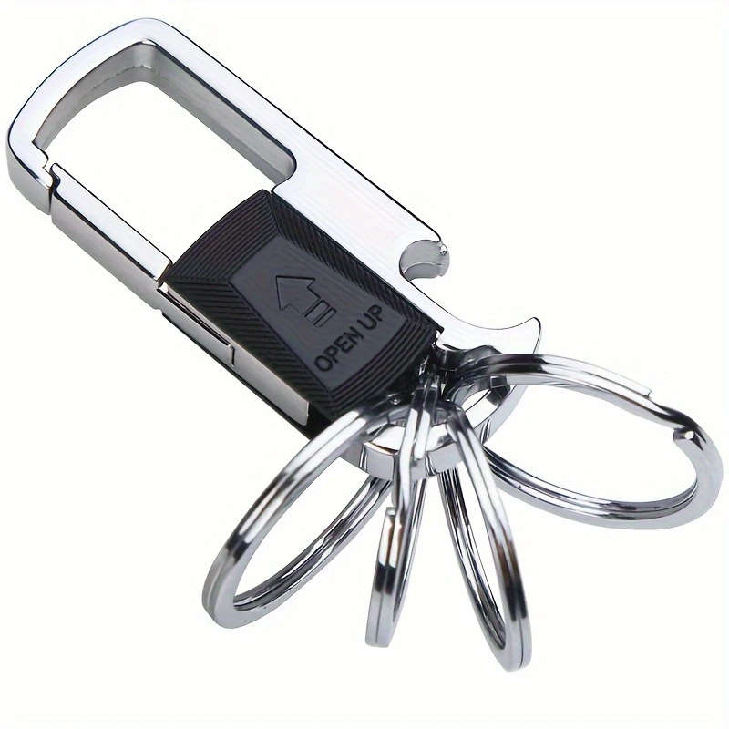1pc Stainless Steel Car Keychain for Men with 4 Detachable Rings Bottle Opener Sleek Black Business