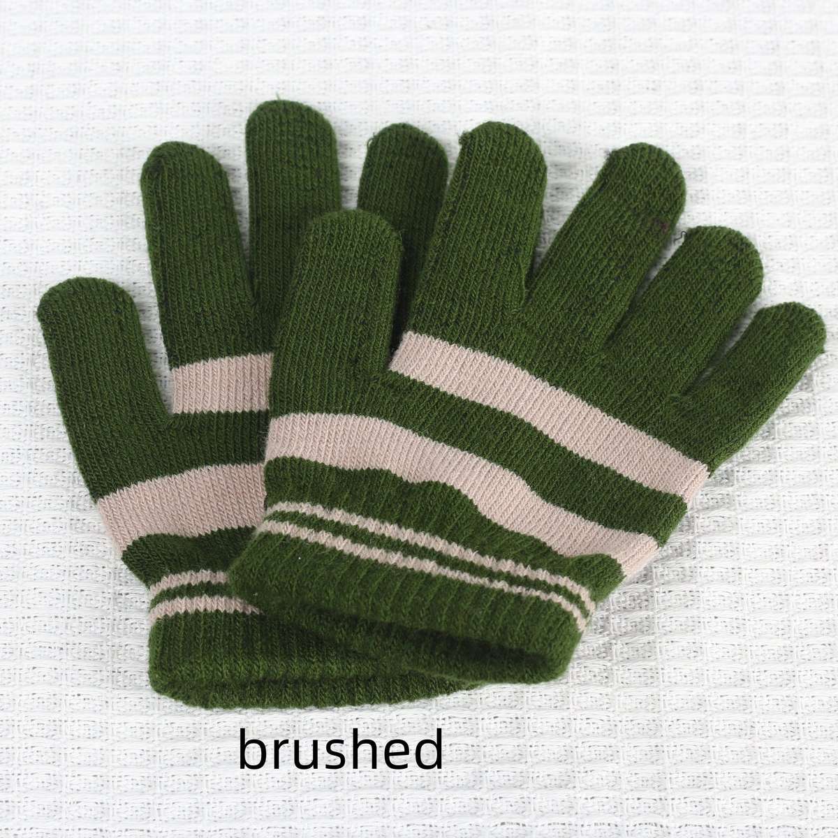 1 Pair Army Green Plus Beige Style Plus Velvet Warm Gloves