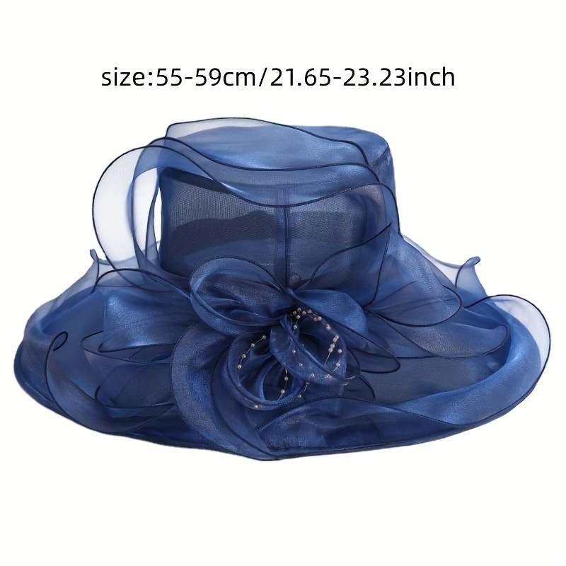 1pc Wide Brim Organza Sun Hat Elegant Mesh Breathable Derby Church Hat Flower Decor Foldable Travel