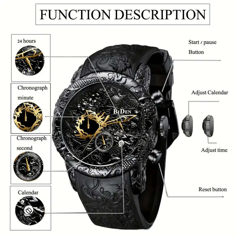 Men's Fashion Black Dragon Designer Watch
