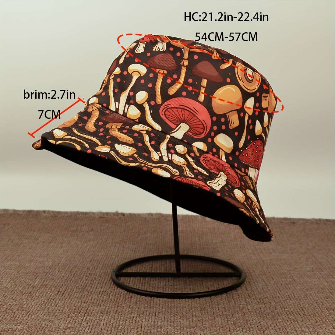 Mushroom Print Bucket Hat Lightweight Breathable Polyester Fisherman Cap