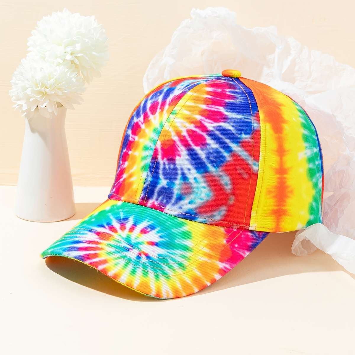 Tie-Dye Baseball Cap Vibrant Multicolor Adjustable Fit Lightweight Polyester Casual Outdo