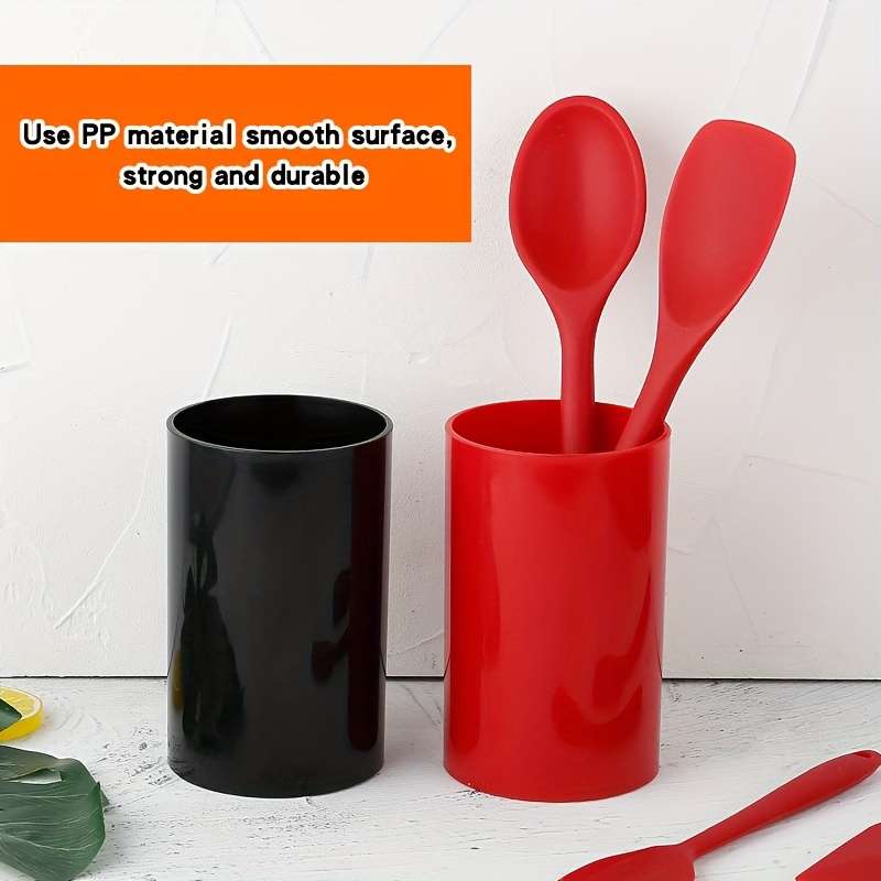 Kitchen Utensil Organizer Red and Black Polypropylene Storage Cylinder for Dishware Spoons