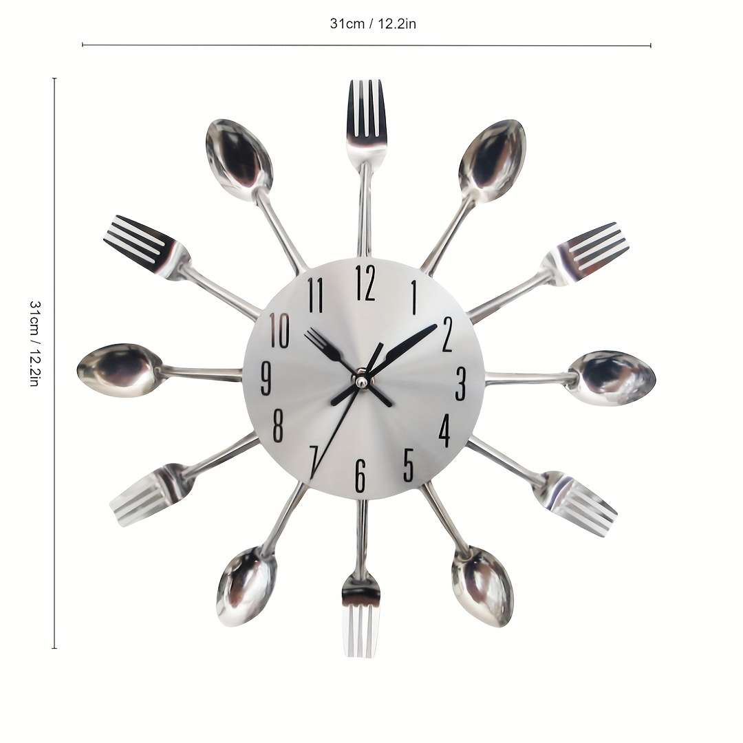 1pc Kitchen Hanging Clock Modern Creative Kitchen Tableware Hanging Clock with Fork and Spoon
