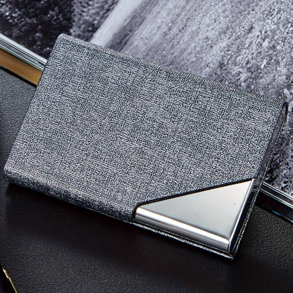 1pc Men's Business Card Holder Stainless Steel PU Leather Card Holder Slim Metal Pocket Card