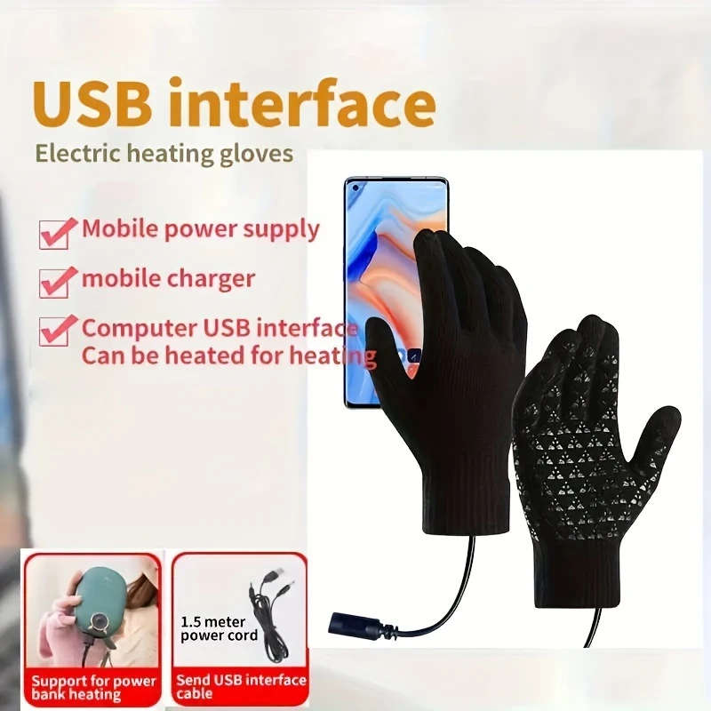 1Pair Of Usb Electric Heating Warm Gloves Heated Gloves With 3D Material For Anti Wear And Wear Resi