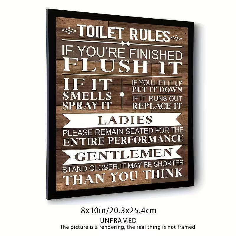 Bathroom Wall Art Rustic Funny Toilet Rules