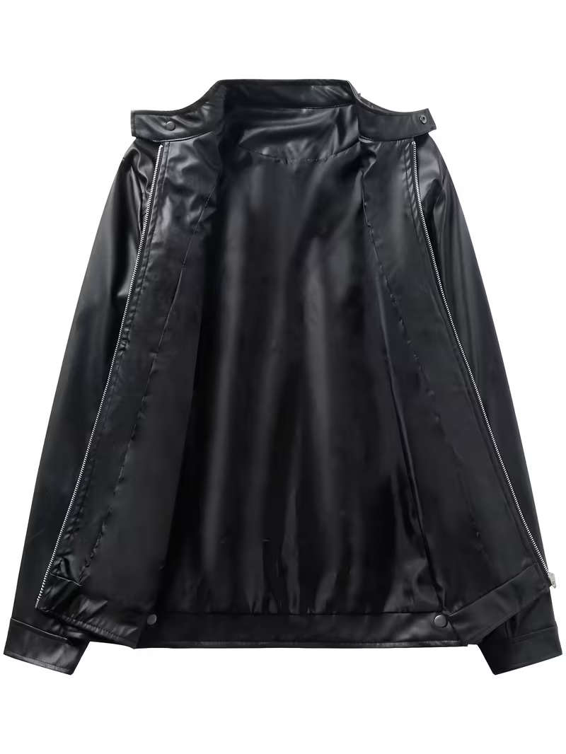 Multi-Pocket PU Leather Slim-Fit Motorcycle Jacket - Large