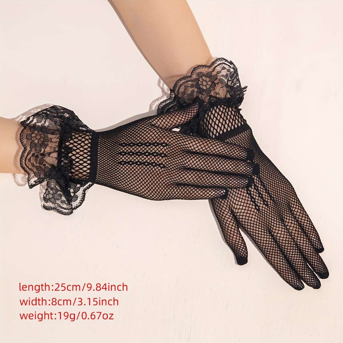 1 Pair Red Lace Short Gloves