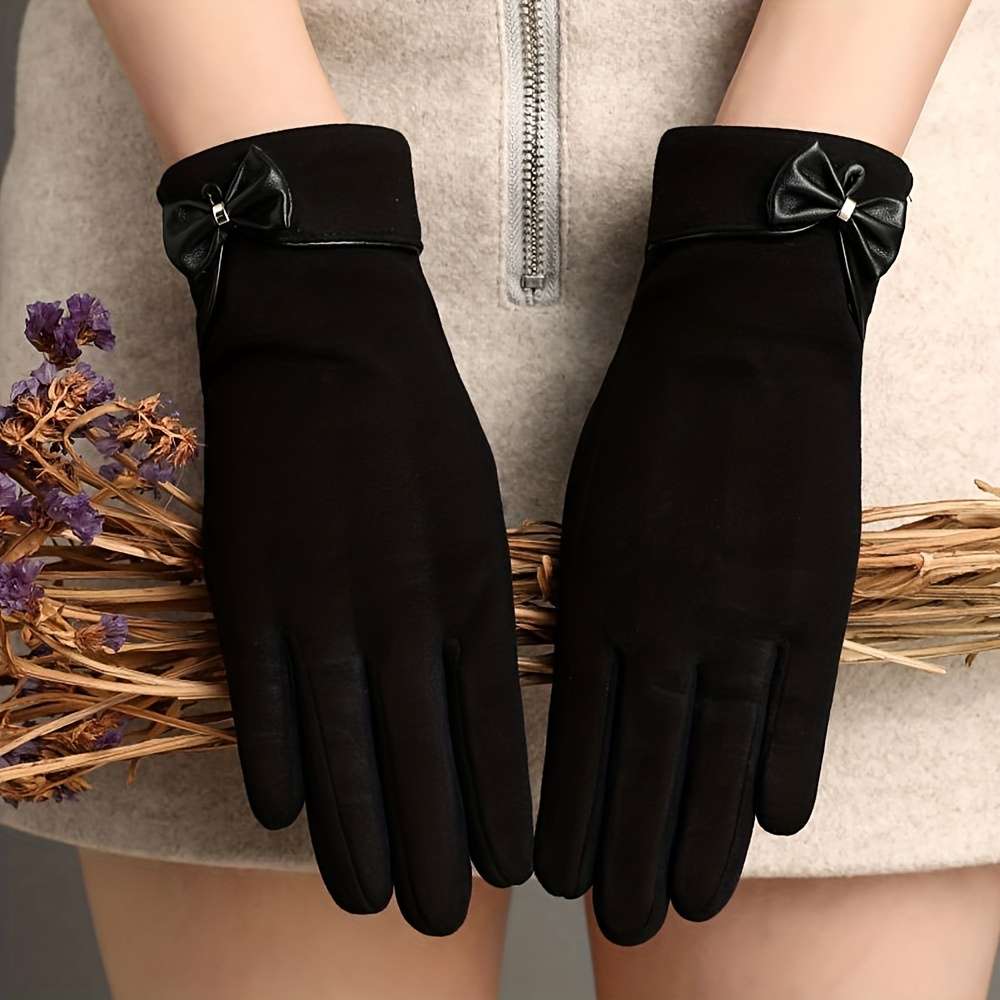 1 Pair Black Fleece Winter Warm Gloves