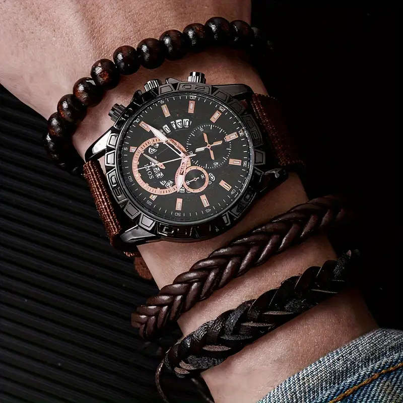 4pcs Quartz Watches Bracelet Watch Set - Black and White