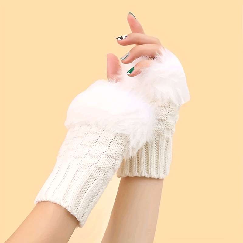 1 Pair White Warm Gloves