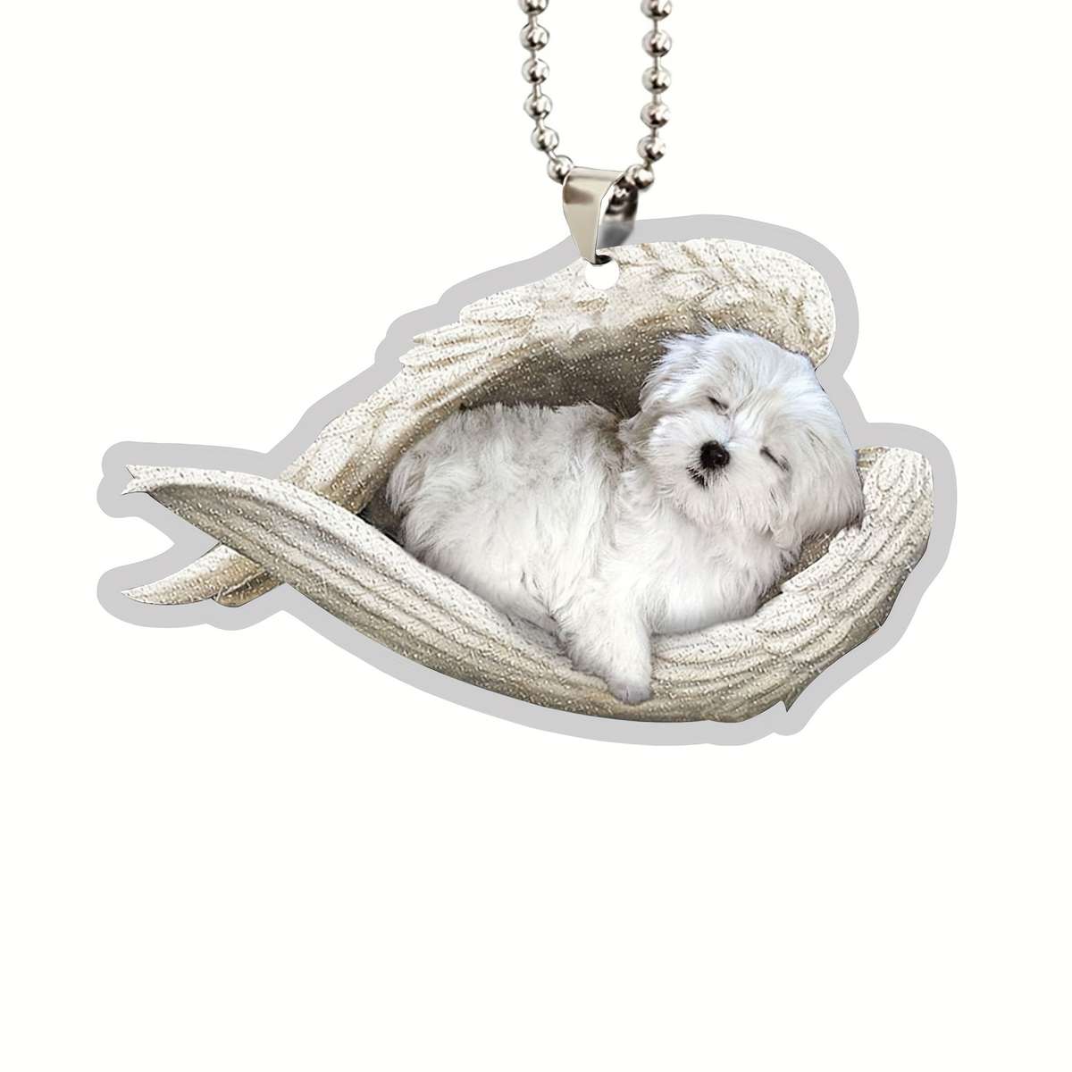 1pc 2D Flat    Acrylic Maltese Sleeping Angel Memorial White Puppy Dog Animal Pet Cute C