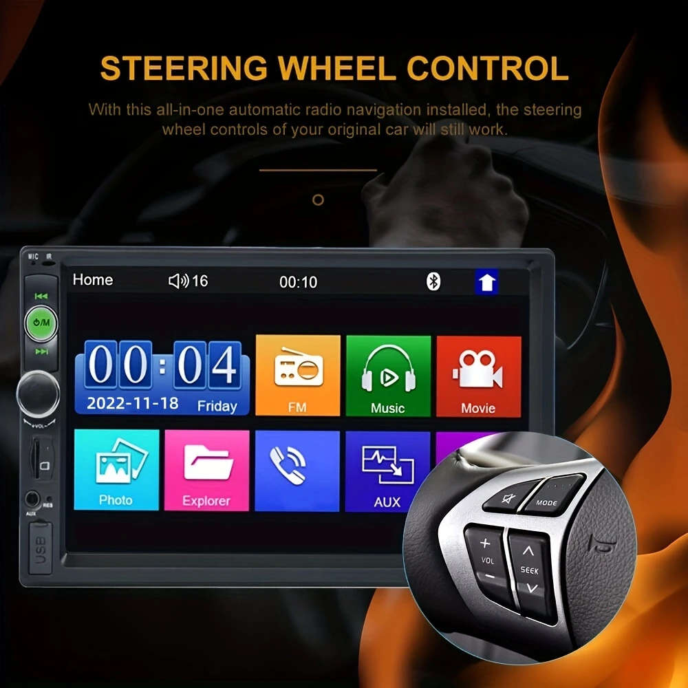 1pc 17.78 Cm HD Double Din Car Stereo Radio MP5 Player With Steering Wheel Remote Support Mirror