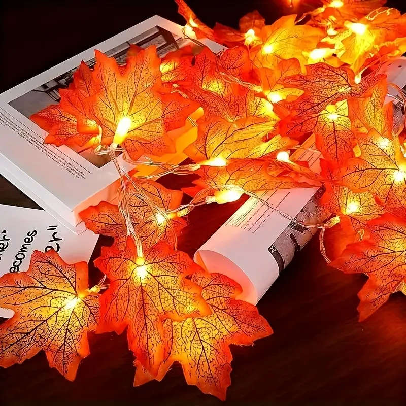 1 Pack Of 20 Led Red Maple Leaf String Lights 3M
