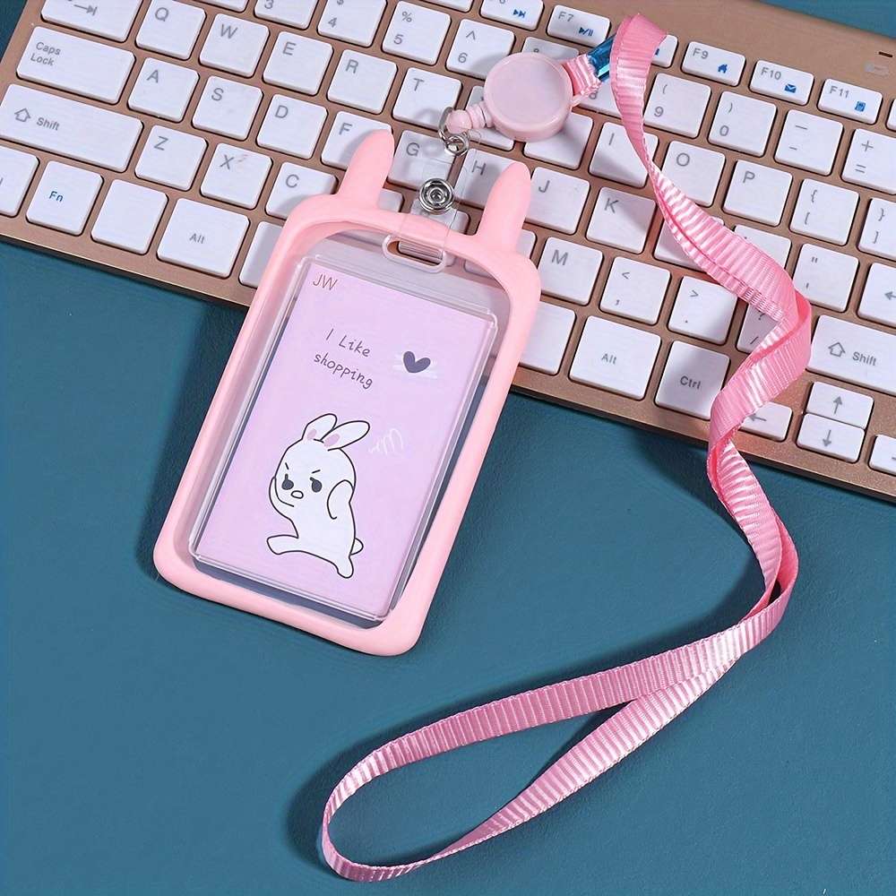 1pc 1pc Rabbit Ear-shaped Card Holder Versatile And Fashionable Can Be Used For Student ID Adul