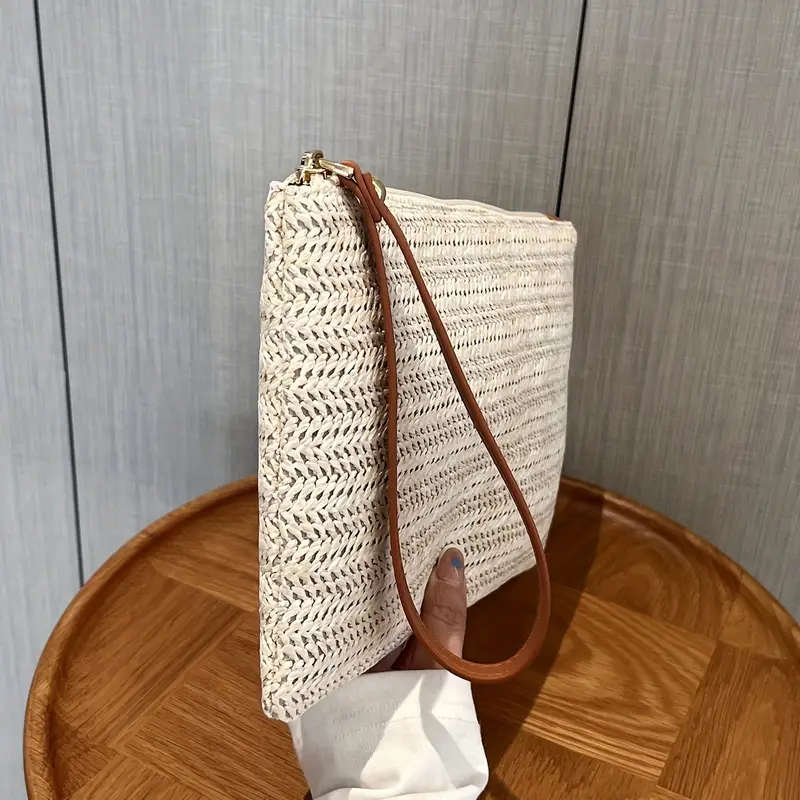 Straw Woven Clutch Bag, Trendy Braided Waist Purse