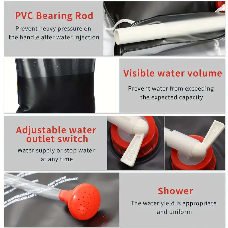 20L Portable Camping Shower Bag With Removable Hose On-off Switchable Shower Head Perfect