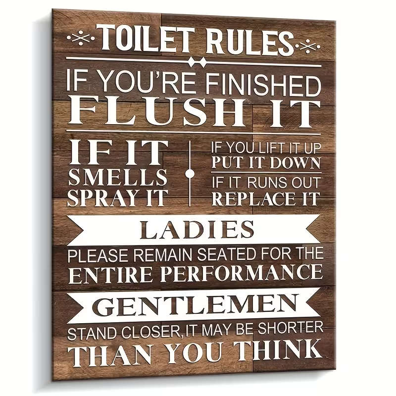 Bathroom Wall Art Rustic Funny Toilet Rules
