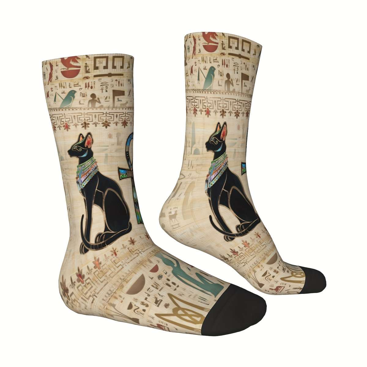 1 Pair One Size Cats And Ankh Cross Socks