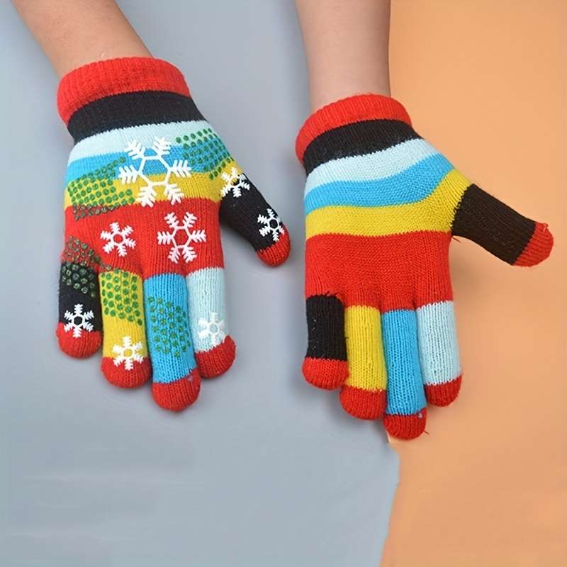 1 Pair 5 To 9 Years Old Red Warm Gloves