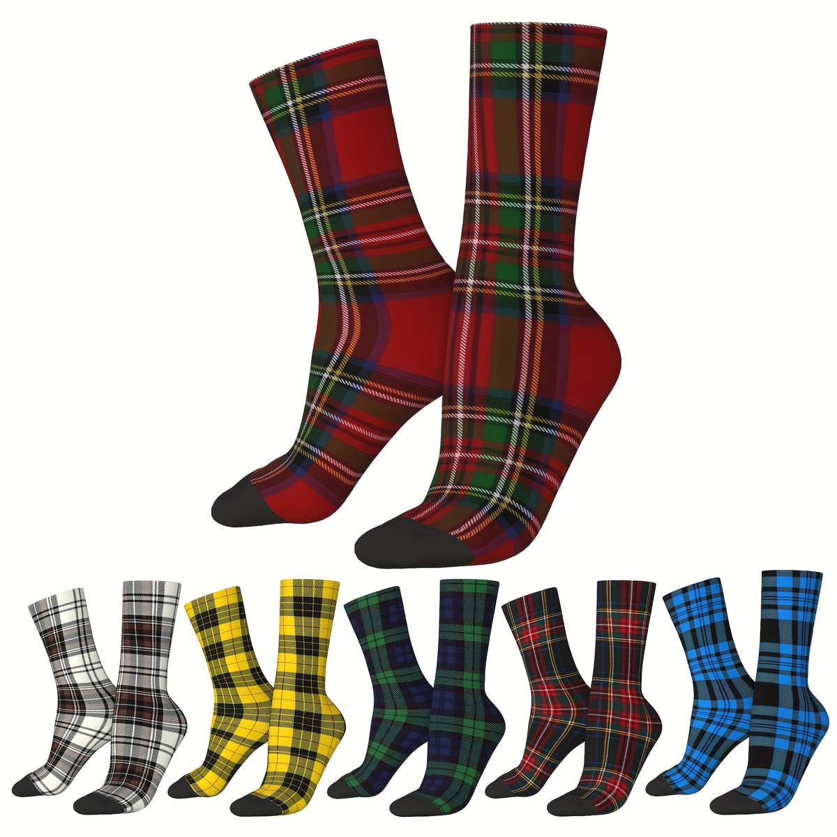 1 Pair One Size Blue Plaid Black Tartan Patter Socks