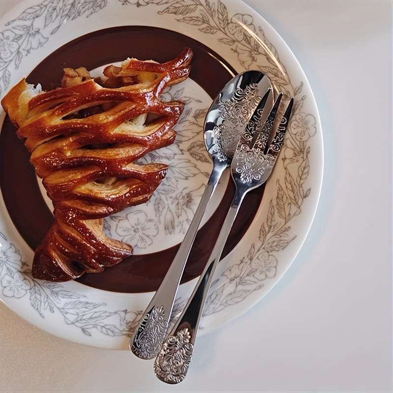 12pcs Stainless Steel Dessert Spoons Set For Restaurant Patterned Embossed Tea Spoons Dessert