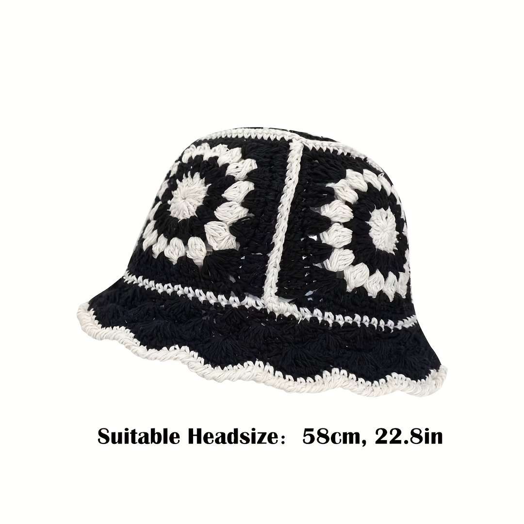 1pc Women's Chic Crochet Bucket Hat Warm Lightweight Breathable with Vintage Flower Design