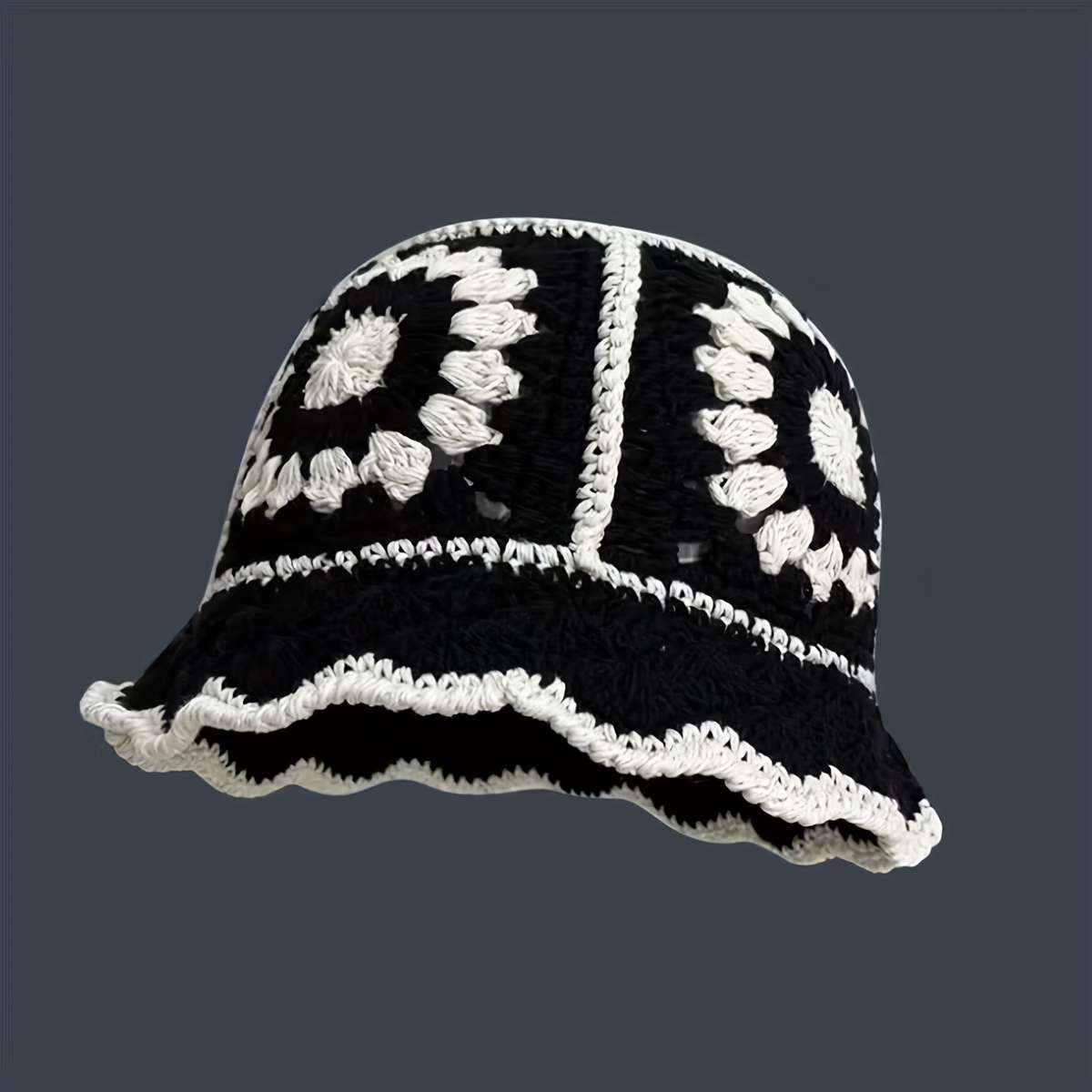 1pc Women's Chic Crochet Bucket Hat Warm Lightweight Breathable with Vintage Flower Design