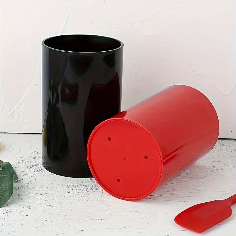 Kitchen Utensil Organizer Red and Black Polypropylene Storage Cylinder for Dishware Spoons