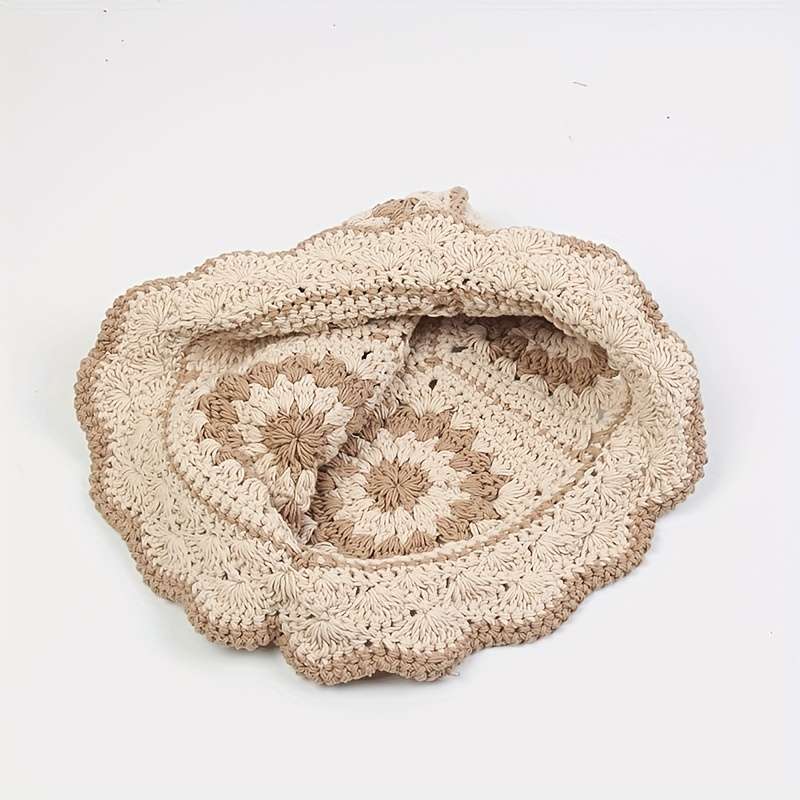 1pc Women's Chic Crochet Bucket Hat Warm Lightweight Breathable with Vintage Flower Design
