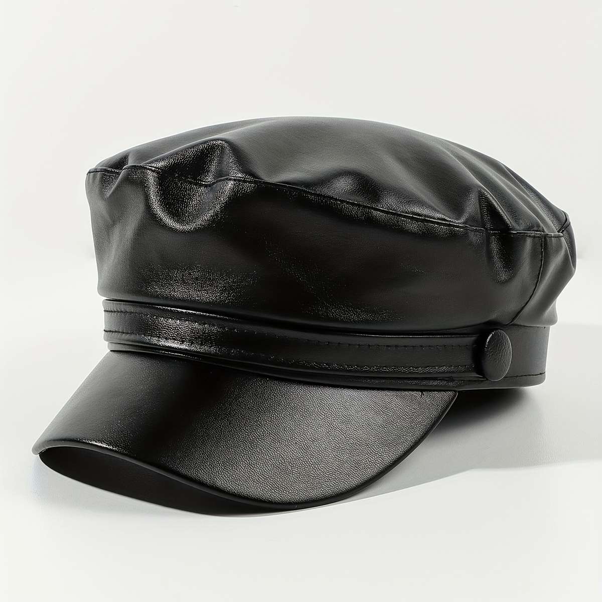 PU Leather Flat Top Beret Hat Adjustable Military Navy Hat British Style Elegant Painter Hat