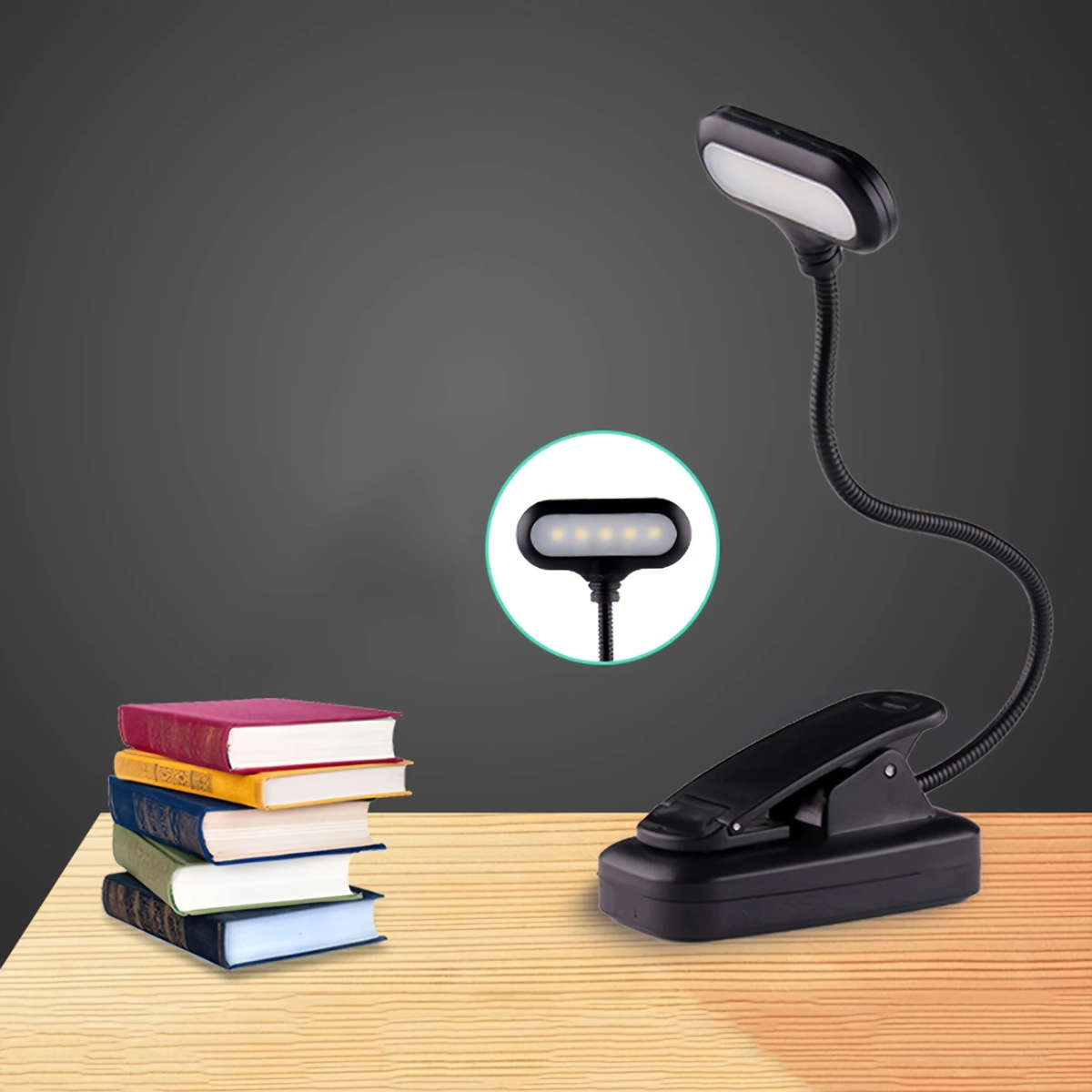 1pc Battery Power Portable Book Light With Clip Adjustable Arm Reading Light Night Reading Lamp Desk
