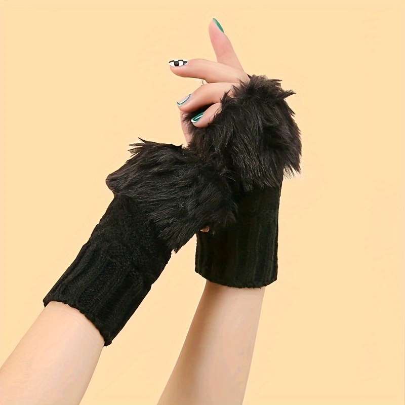 1 Pair White Warm Gloves