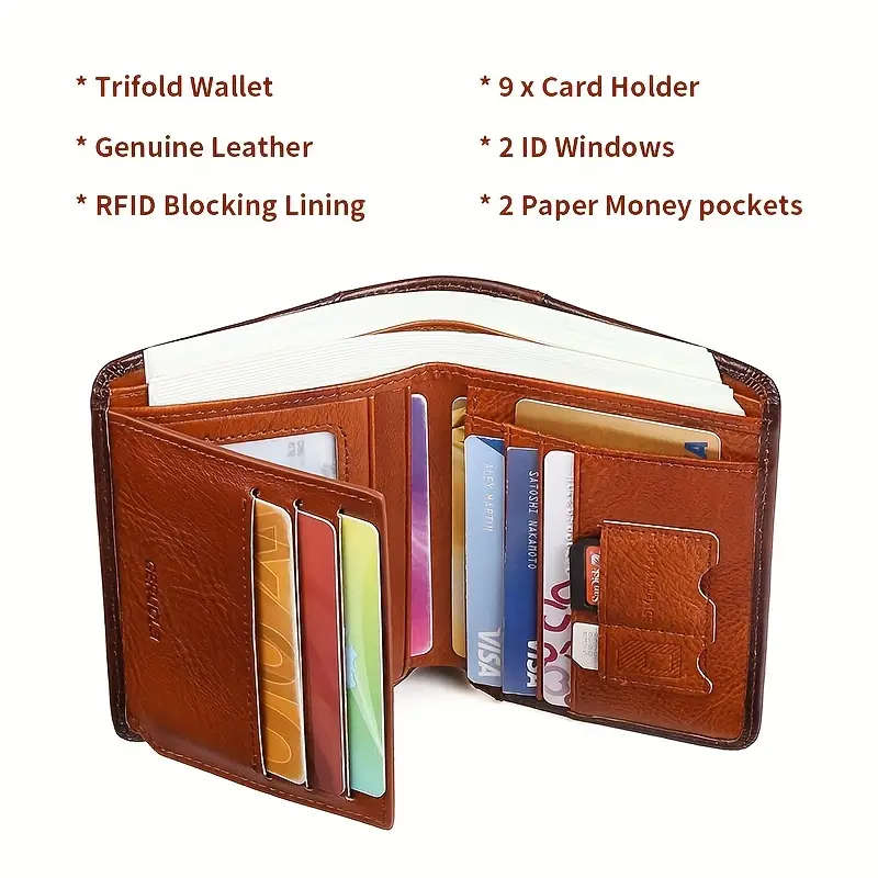 Men's Genuine Leather Wallet with RFID Blocking Protection