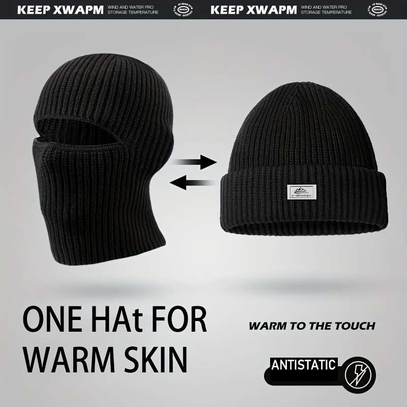 Hat Black A , Two Clothes Pull Down To Become A Mask