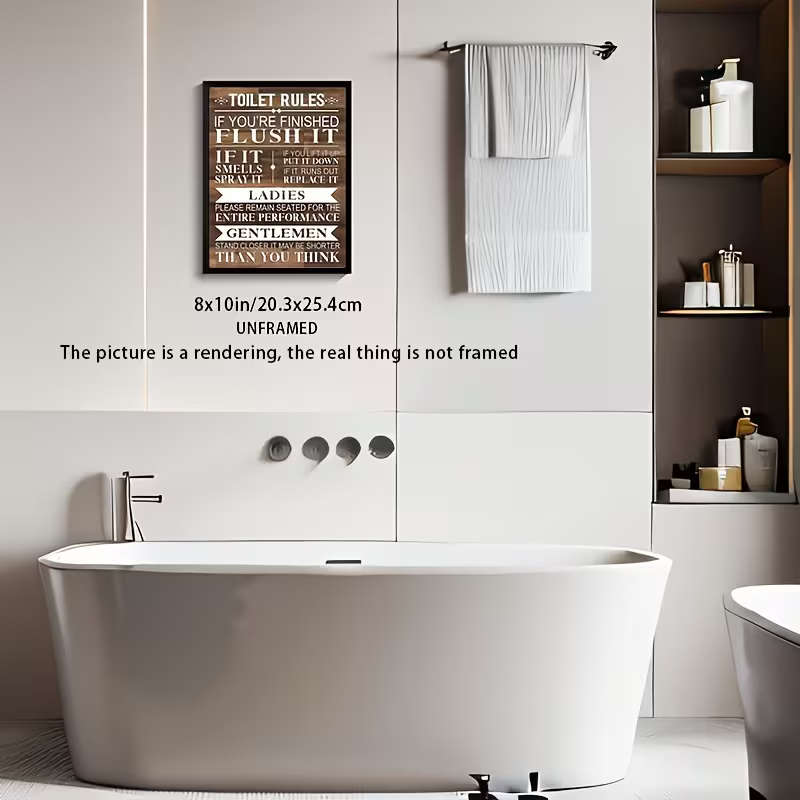 Bathroom Wall Art Rustic Funny Toilet Rules