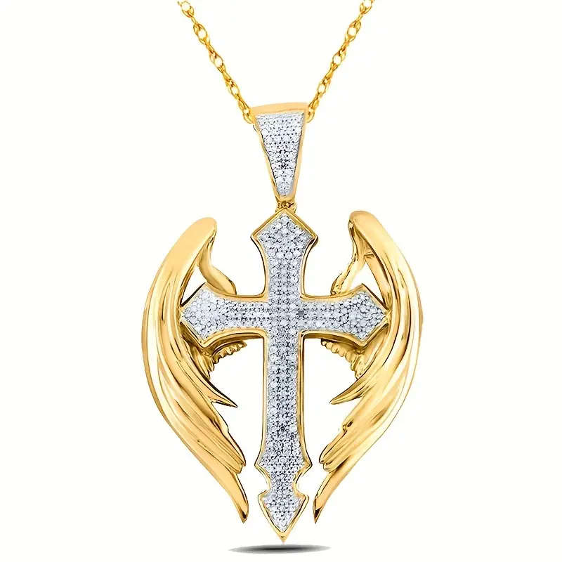 Rhinestone Angel Cross Pendant WITH Necklace