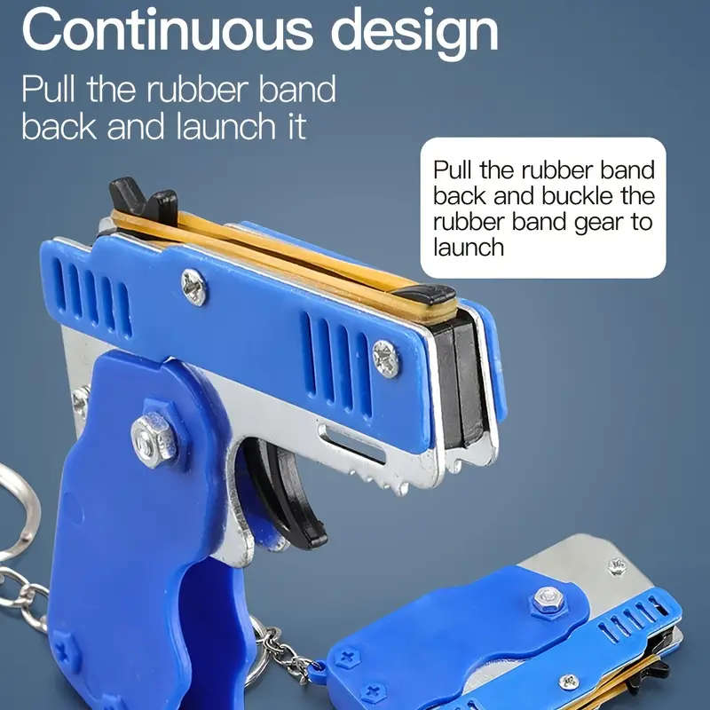 Rubber Band Gun Toy Mini Metal Folding Rubber Gun Rubber Launcher Toy With Keychain And Rubber Bands