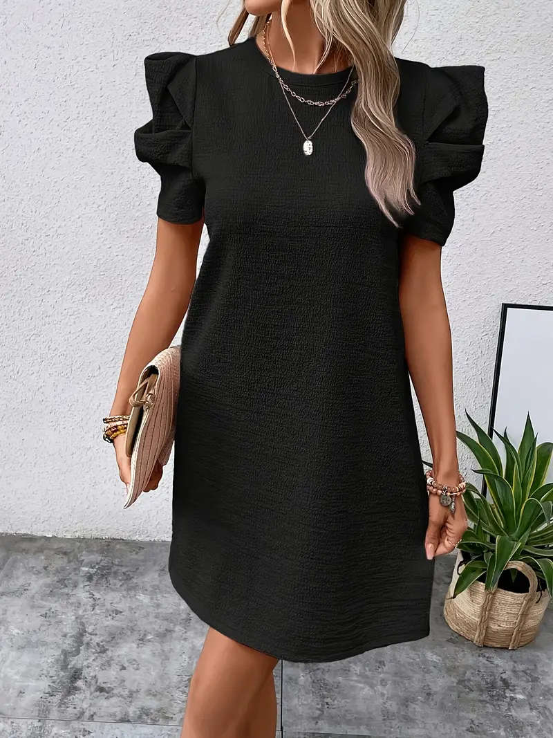 Puff Sleeve Keyhole Back Dress, Elegant Crew SIZE SMALL