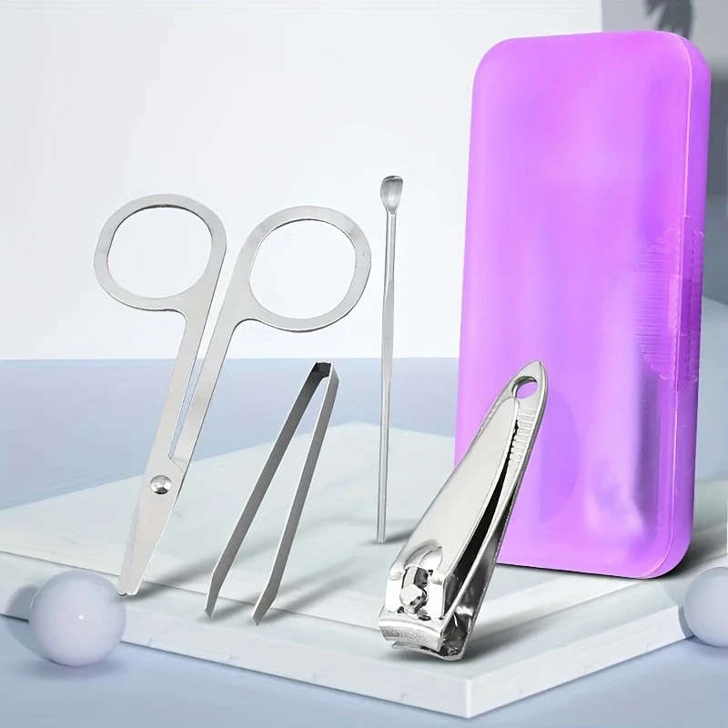 4pcs Professional Nail Clipper Set Stainless Steel Straight Blade Modern Style Unscented Includes