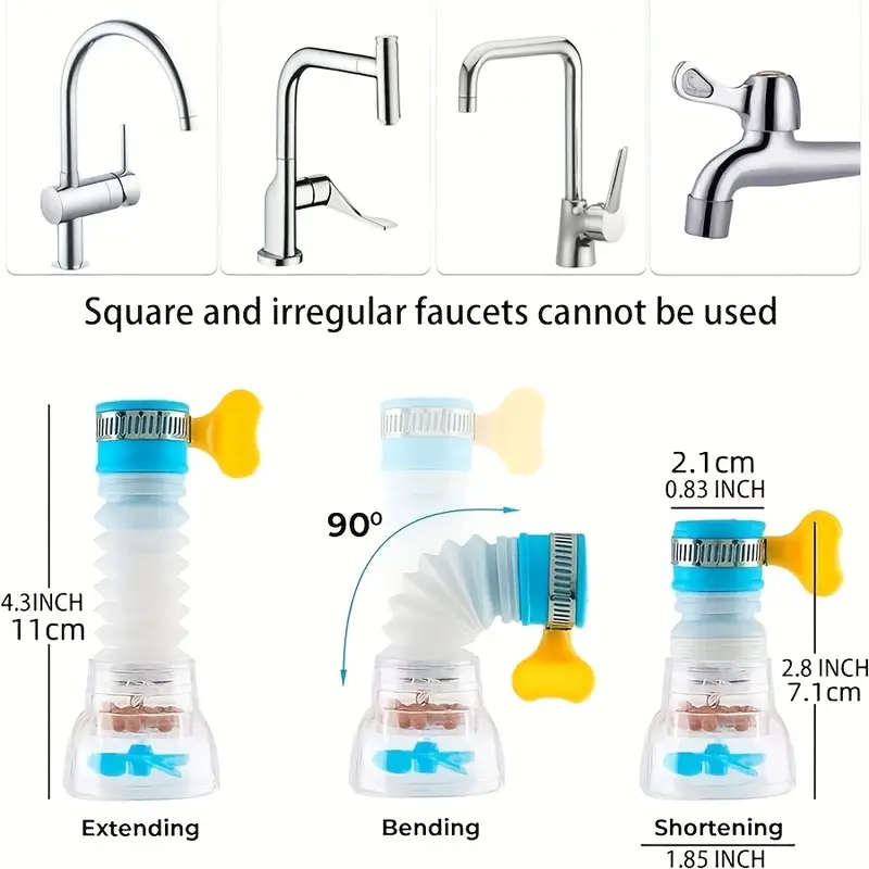 Rotating Faucet Spray Filter With Adjustable Water Saving Design Includes Pressurized