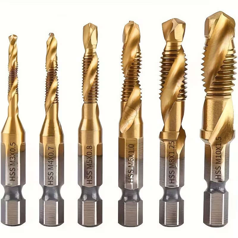 6pcs Titanium Coated HSS Drill Bit Set - Metric Thread M3-M10